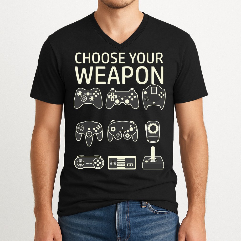 Choose Your Weapon Gaming Controllers Console Gamer Funny V-Neck T-Shirt