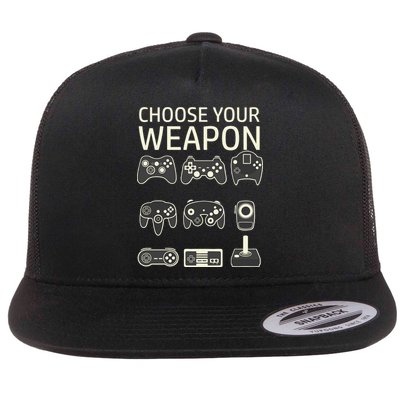 Choose Your Weapon Gaming Controllers Console Gamer Funny Flat Bill Trucker Hat