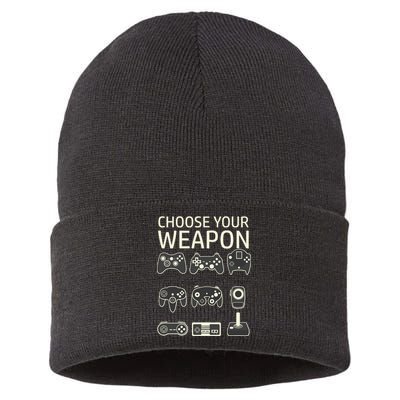 Choose Your Weapon Gaming Controllers Console Gamer Funny Sustainable Knit Beanie