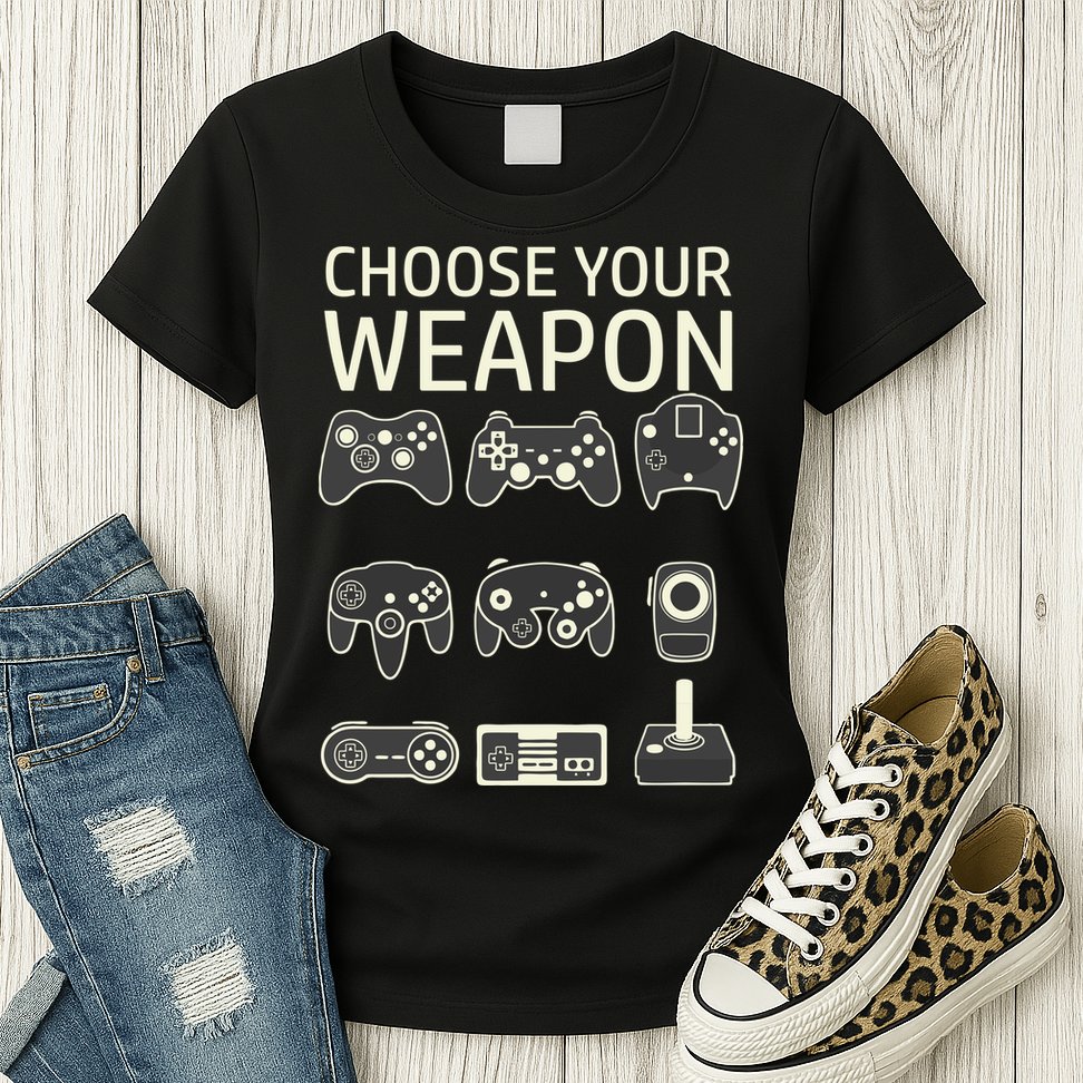 Choose Your Weapon Gaming Controllers Console Gamer Funny Womens T-Shirt
