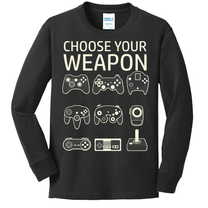 Choose Your Weapon Gaming Controllers Console Gamer Funny Kids Long Sleeve Shirt