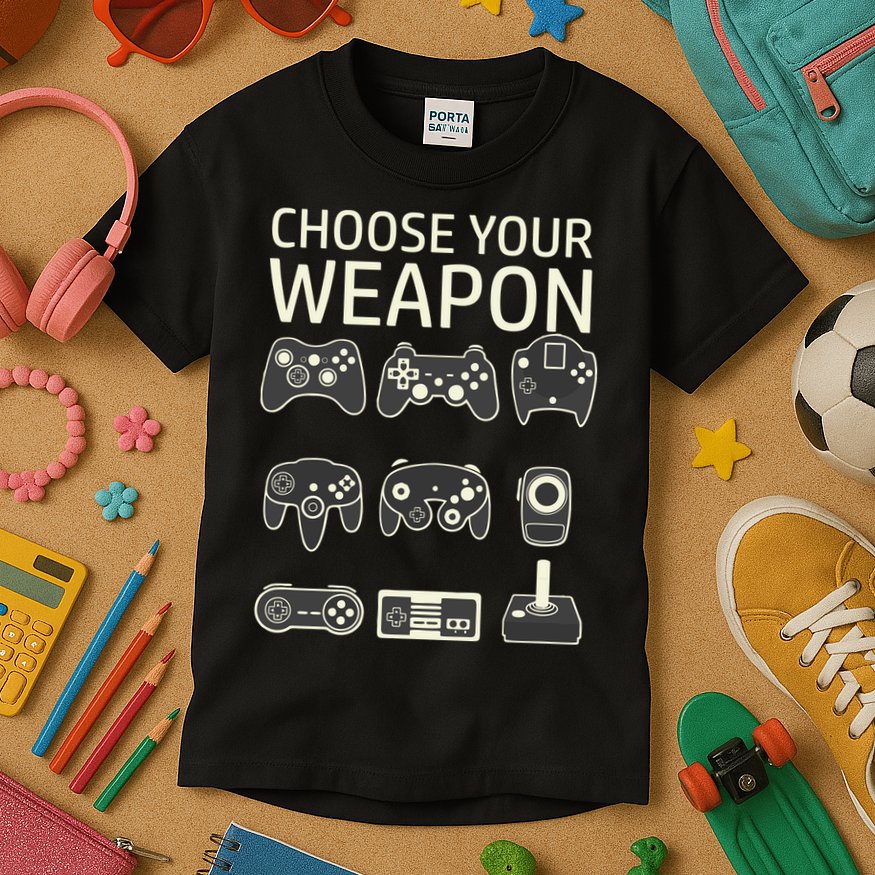 Choose Your Weapon Gaming Controllers Console Gamer Funny Kids T-Shirt