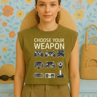 Choose Your Weapon Gaming Controllers Console Gamer Funny Garment-Dyed Women's Muscle Tee