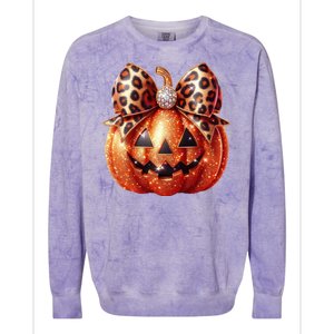 Cute Halloween Pumpkin Leopard Bow Colorblast Crewneck Sweatshirt