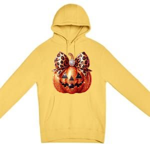 Cute Halloween Pumpkin Leopard Bow Premium Pullover Hoodie