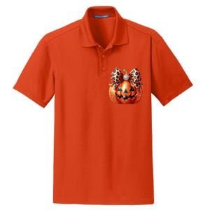 Cute Halloween Pumpkin Leopard Bow Dry Zone Grid Polo