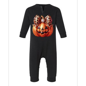 Cute Halloween Pumpkin Leopard Bow Infant Fleece One Piece