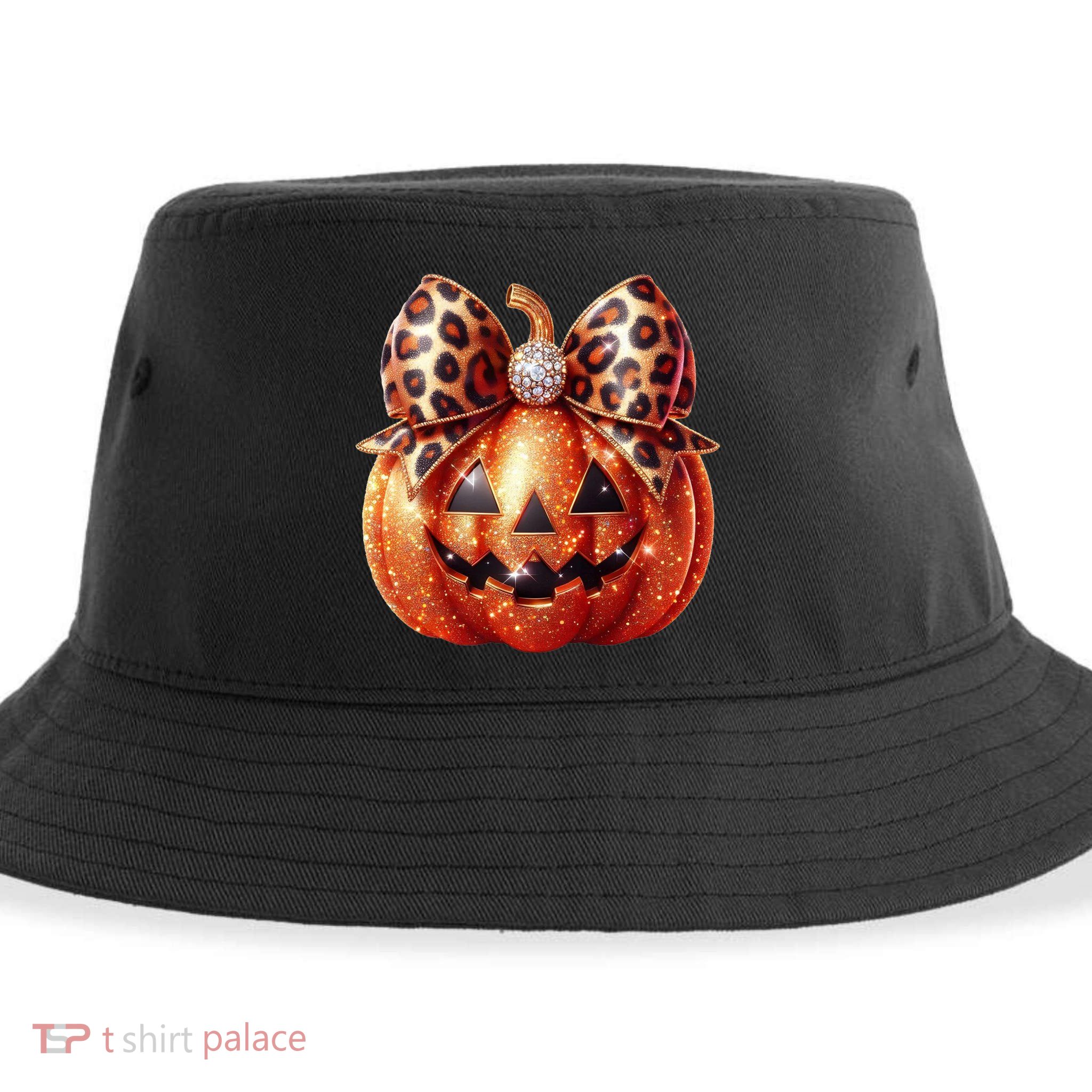 Cute Halloween Pumpkin Leopard Bow Sustainable Bucket Hat