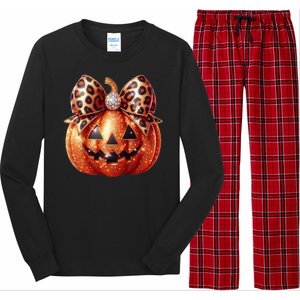 Cute Halloween Pumpkin Leopard Bow Long Sleeve Pajama Set