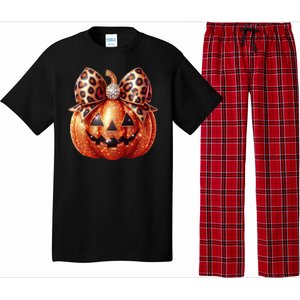 Cute Halloween Pumpkin Leopard Bow Pajama Set