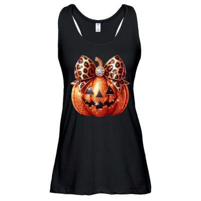 Cute Halloween Pumpkin Leopard Bow Ladies Essential Flowy Tank