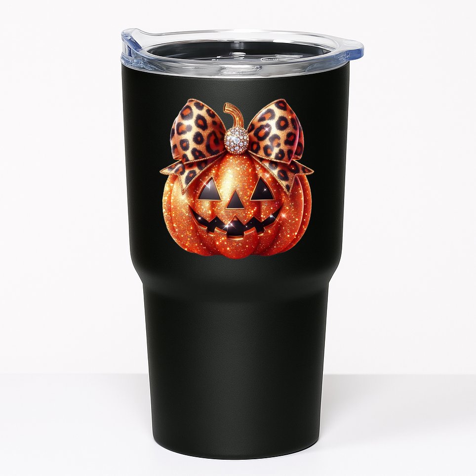 Cute Halloween Pumpkin Leopard Bow Tumbler
