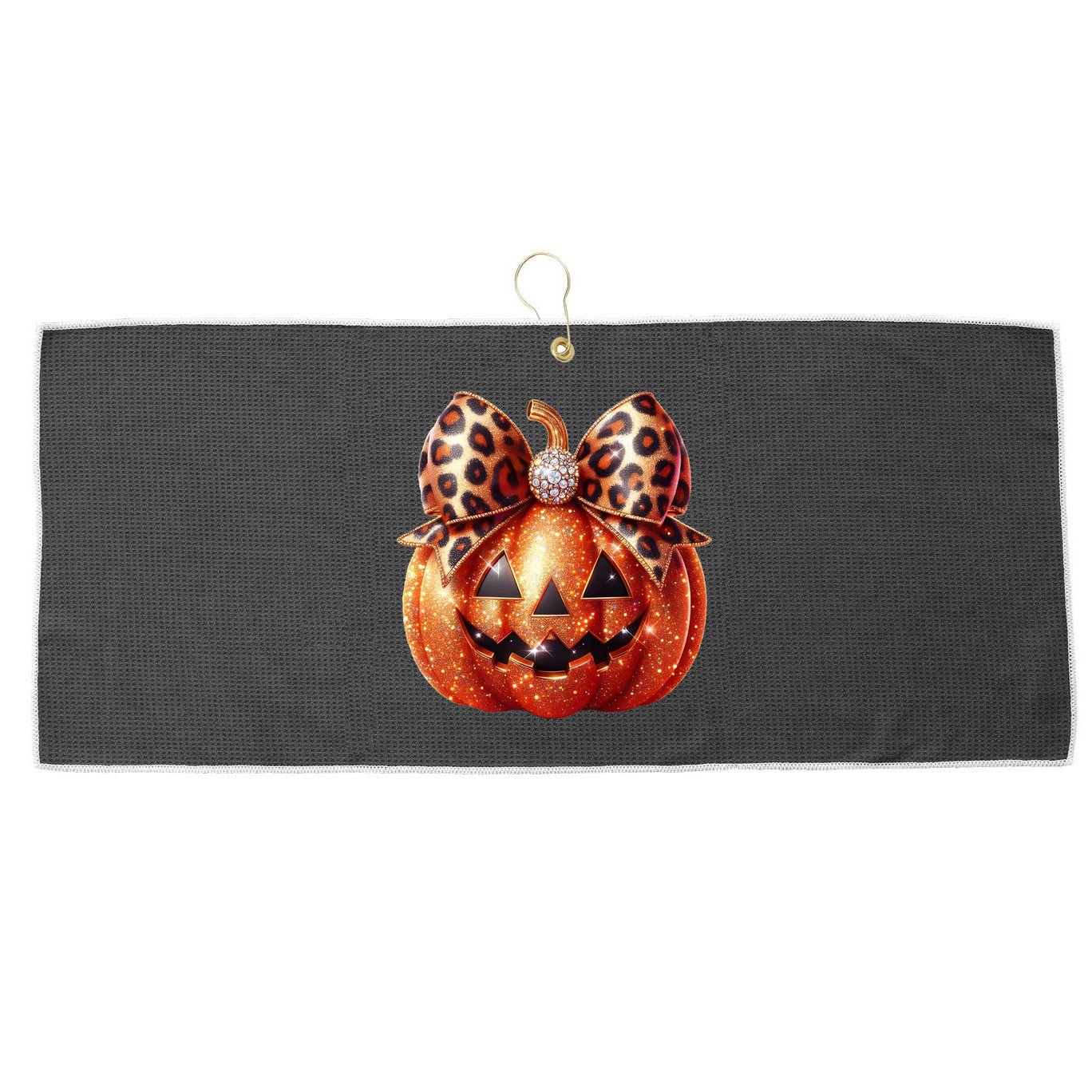 Cute Halloween Pumpkin Leopard Bow Large Microfiber Waffle Golf Towel