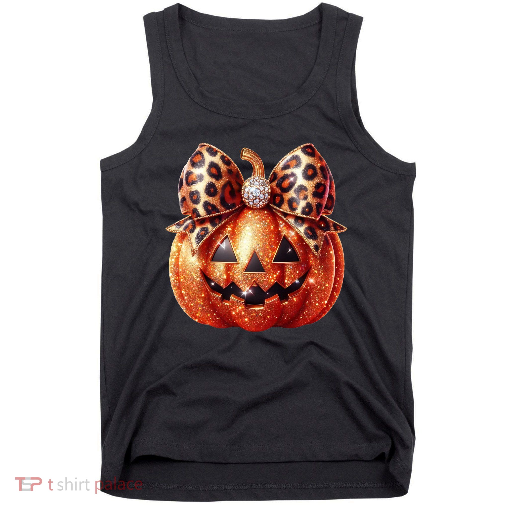 Cute Halloween Pumpkin Leopard Bow Tank Top