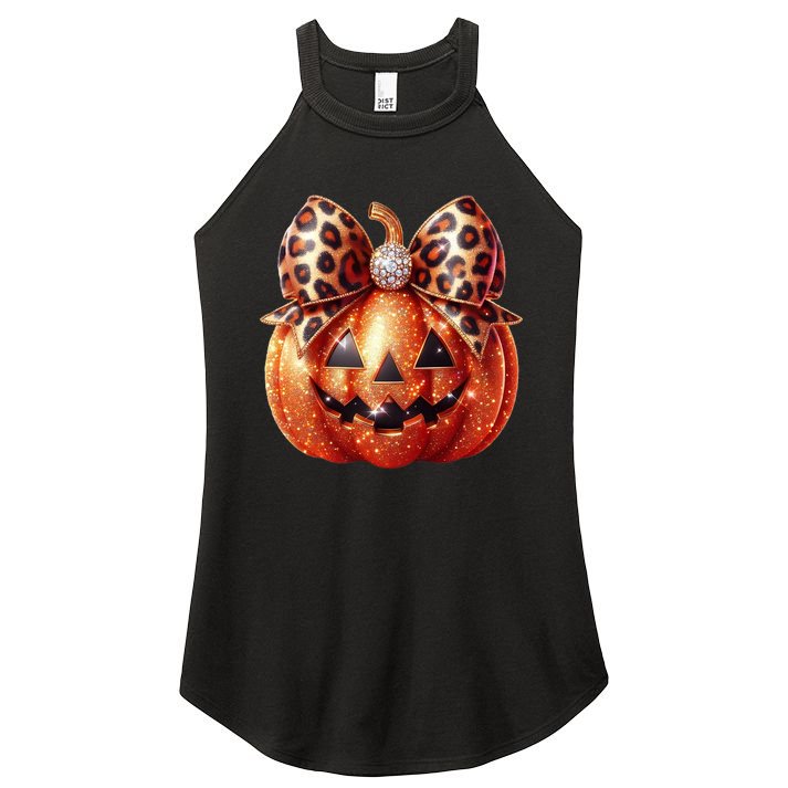Cute Halloween Pumpkin Leopard Bow Women's Perfect Tri Rocker Tank