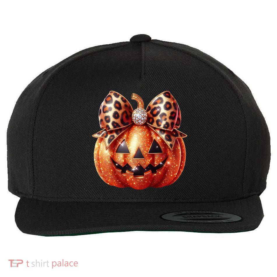 Cute Halloween Pumpkin Leopard Bow Wool Snapback Cap