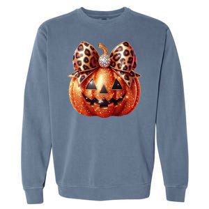 Cute Halloween Pumpkin Leopard Bow Garment-Dyed Sweatshirt