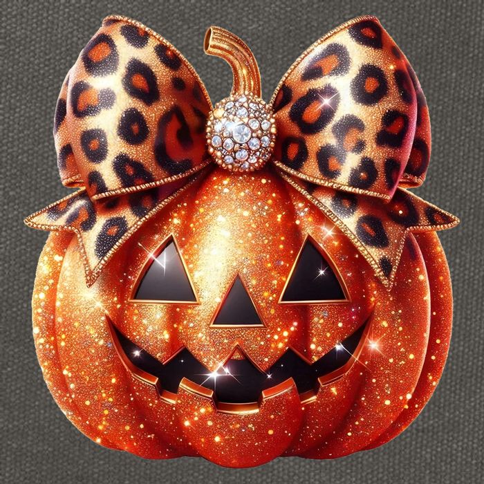 Cute Halloween Pumpkin Leopard Bow Cotton Canvas Backpack