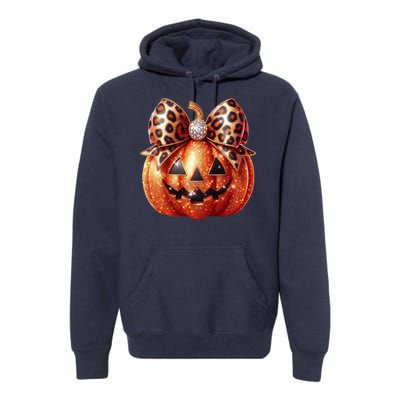 Cute Halloween Pumpkin Leopard Bow Premium Hoodie