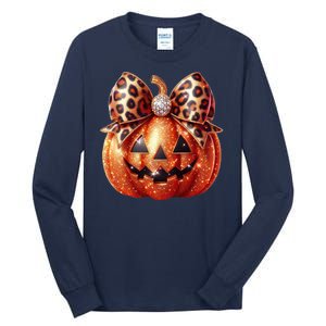 Cute Halloween Pumpkin Leopard Bow Tall Long Sleeve T-Shirt