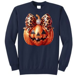 Cute Halloween Pumpkin Leopard Bow Tall Sweatshirt