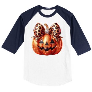 Cute Halloween Pumpkin Leopard Bow Baseball Sleeve Shirt