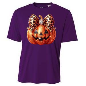 Cute Halloween Pumpkin Leopard Bow Cooling Performance Crew T-Shirt