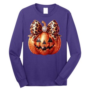 Cute Halloween Pumpkin Leopard Bow Long Sleeve Shirt