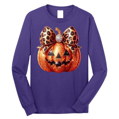 Cute Halloween Pumpkin Leopard Bow Long Sleeve Shirt