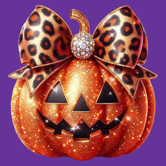 Cute Halloween Pumpkin Leopard Bow Long Sleeve Shirt