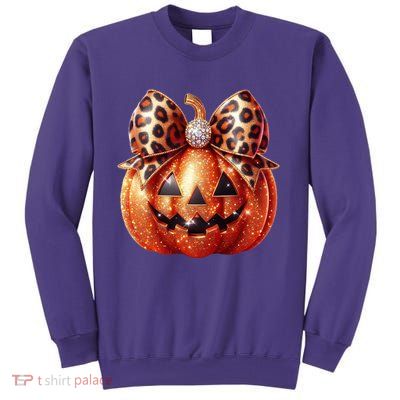 Cute Halloween Pumpkin Leopard Bow Sweatshirt