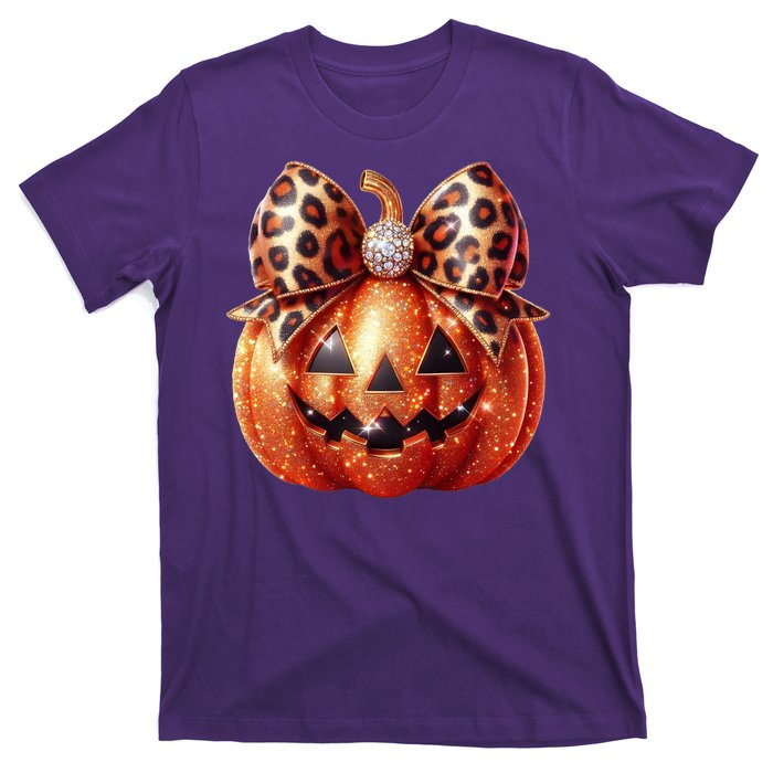 Cute Halloween Pumpkin Leopard Bow T-Shirt