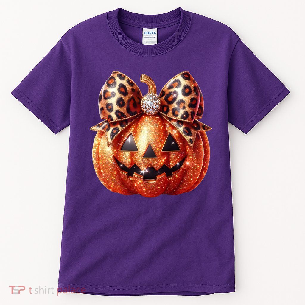 Cute Halloween Pumpkin Leopard Bow Tall T-Shirt