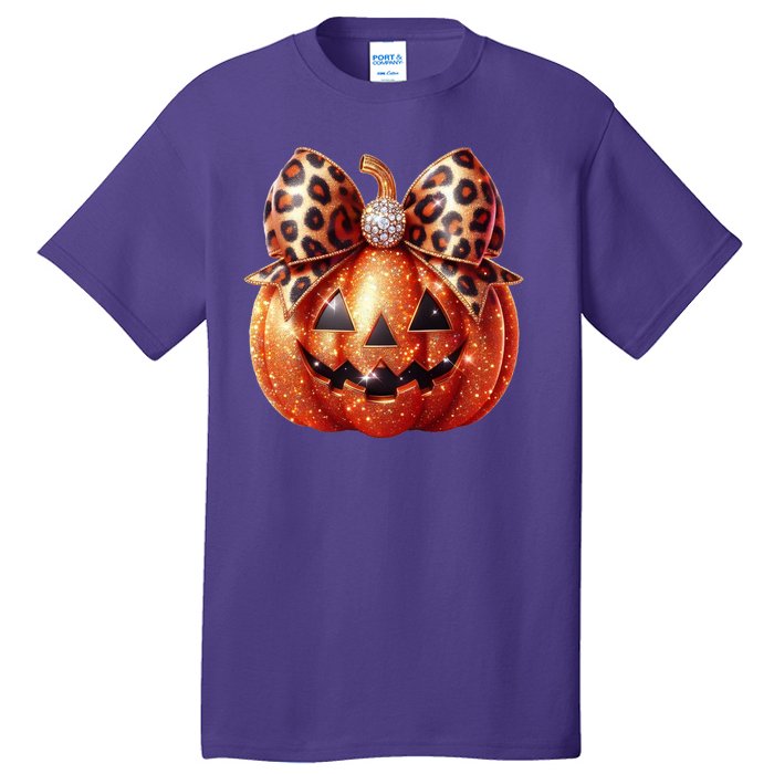 Cute Halloween Pumpkin Leopard Bow Tall T-Shirt