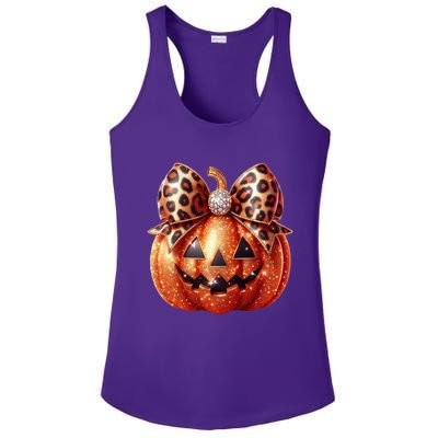 Cute Halloween Pumpkin Leopard Bow Ladies PosiCharge Competitor Racerback Tank