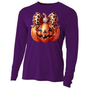 Cute Halloween Pumpkin Leopard Bow Cooling Performance Long Sleeve Crew