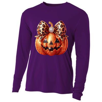 Cute Halloween Pumpkin Leopard Bow Cooling Performance Long Sleeve Crew