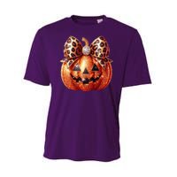 Cute Halloween Pumpkin Leopard Bow Performance Sprint T-Shirt