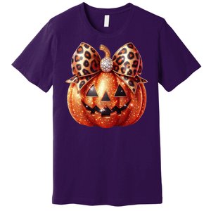 Cute Halloween Pumpkin Leopard Bow Premium T-Shirt