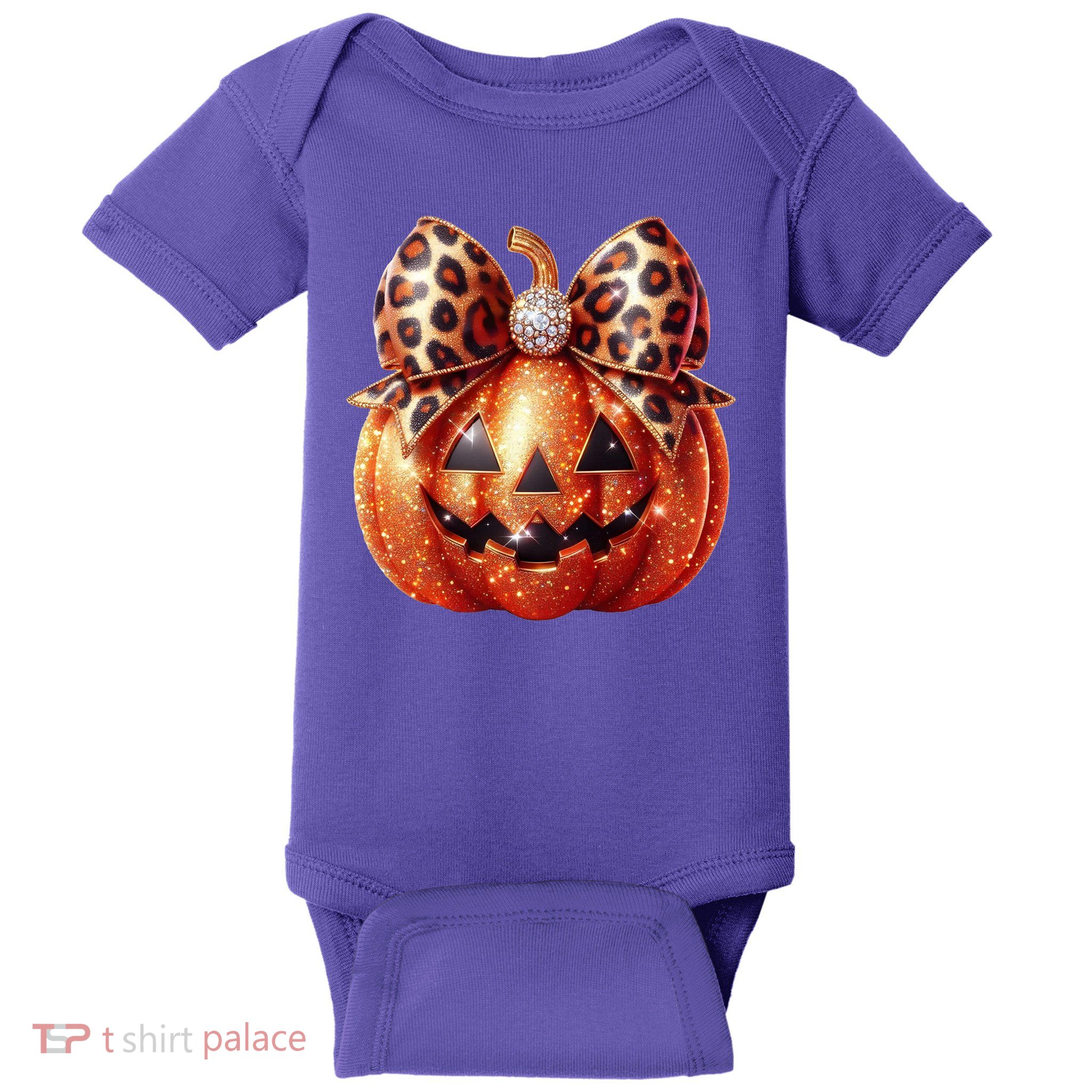 Cute Halloween Pumpkin Leopard Bow Baby Bodysuit