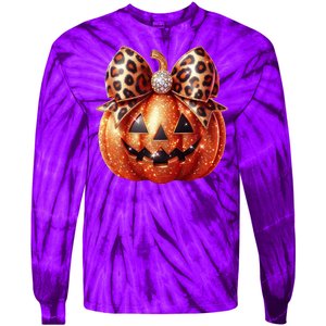 Cute Halloween Pumpkin Leopard Bow Tie-Dye Long Sleeve Shirt