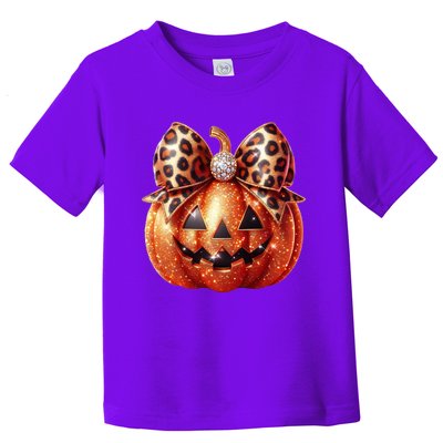 Cute Halloween Pumpkin Leopard Bow Toddler T-Shirt