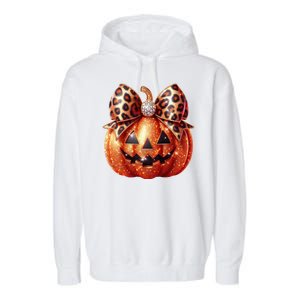 Cute Halloween Pumpkin Leopard Bow Garment-Dyed Fleece Hoodie