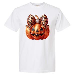 Cute Halloween Pumpkin Leopard Bow Garment-Dyed Heavyweight T-Shirt