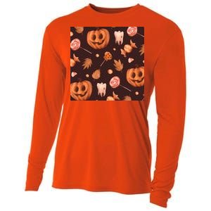 Creepy Halloween Pumpkin Candy Cooling Performance Long Sleeve Crew