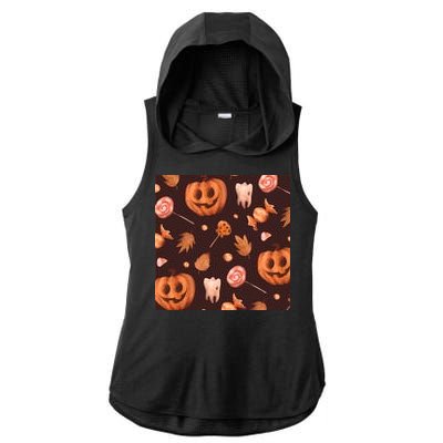 Creepy Halloween Pumpkin Candy Ladies PosiCharge Tri-Blend Wicking Draft Hoodie Tank