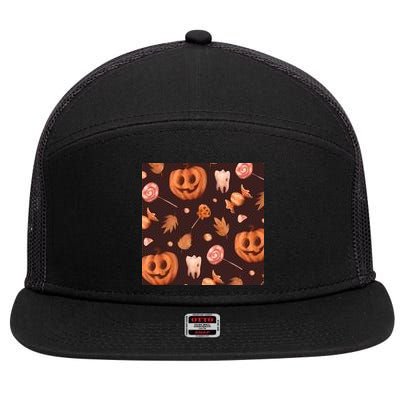 Creepy Halloween Pumpkin Candy 7 Panel Mesh Trucker Snapback Hat