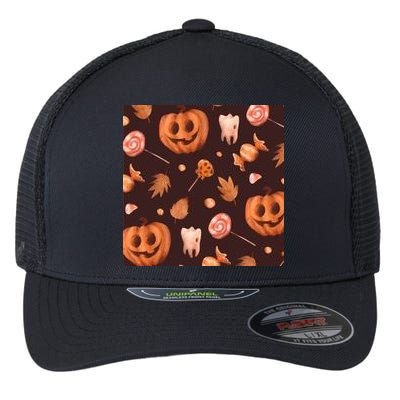 Creepy Halloween Pumpkin Candy Flexfit Unipanel Trucker Cap