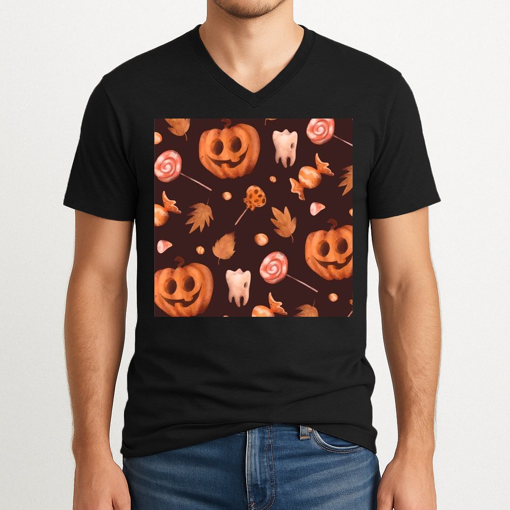 Creepy Halloween Pumpkin Candy V-Neck T-Shirt
