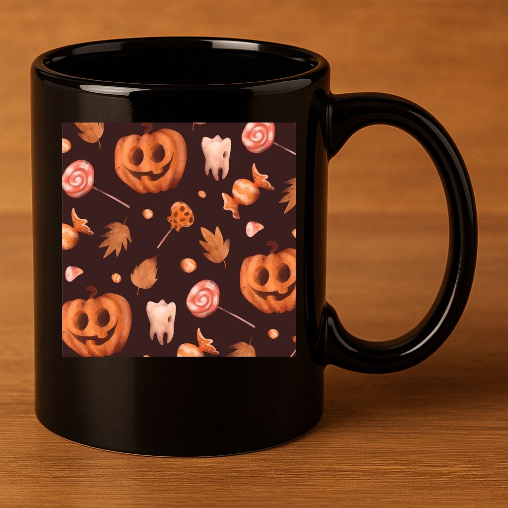 Creepy Halloween Pumpkin Candy 11oz C Handle Ceramic Mug